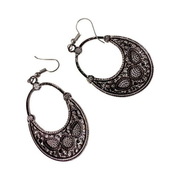 Faux Turquoise Silver Tone Dangle Earrings 2.5" Bohemian Boho Chic Southwestern - Picture 9 of 11